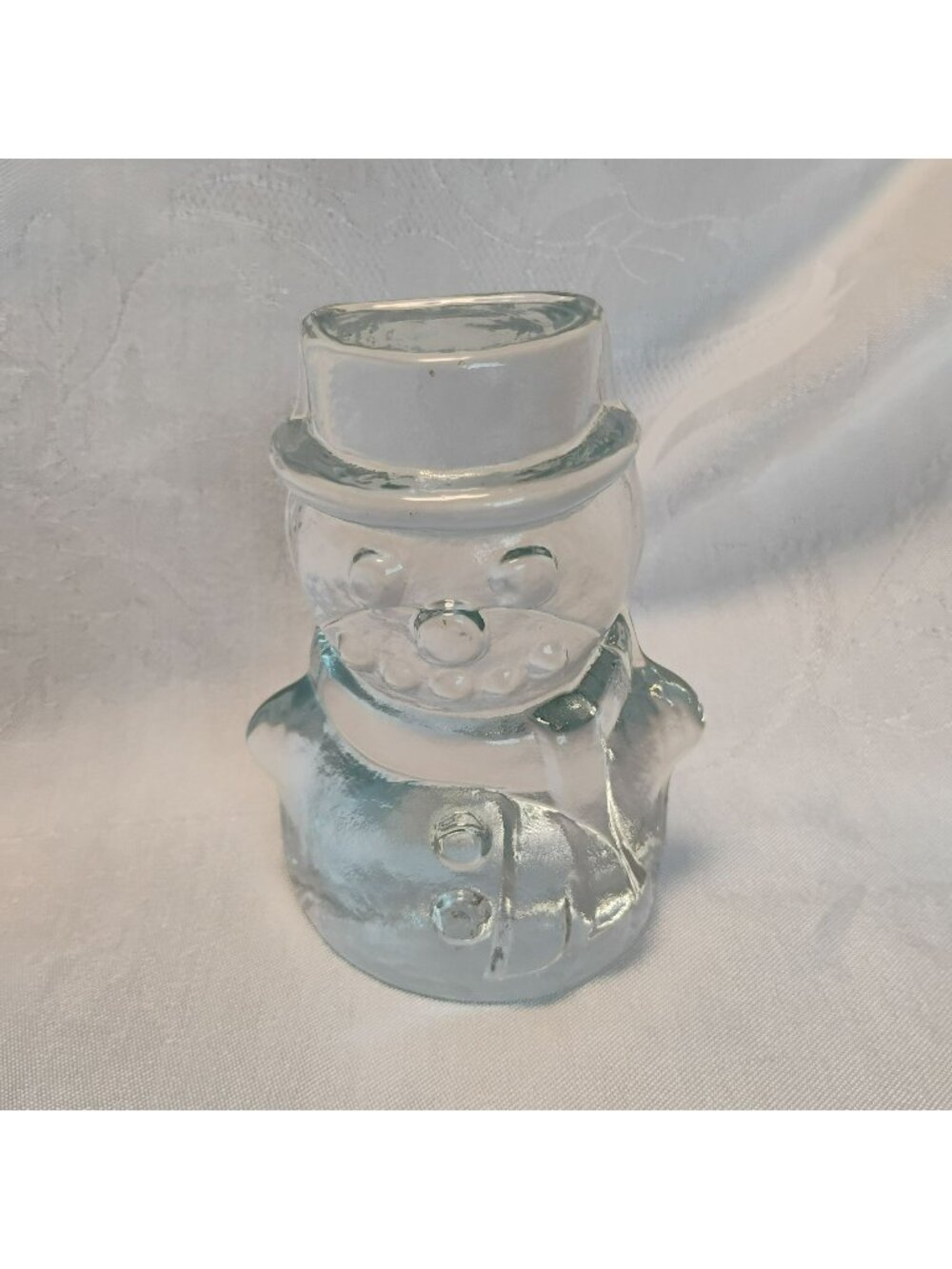 Blenko 2020 Crystal Clear Glass Snowman Figurine Paperweight Holiday Art Decor